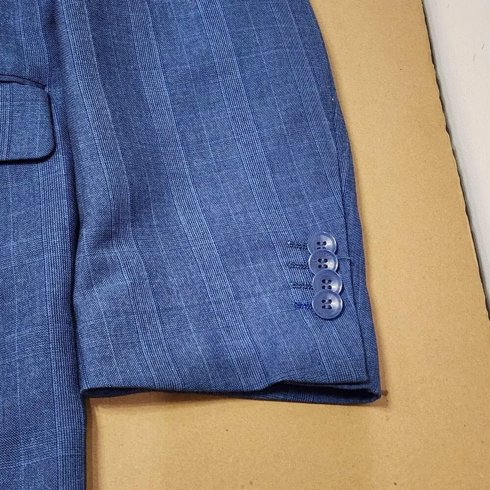 Bocaccio Uomo Suit Jacket Mens 48L Blue Stripe Poly Rayon Two Button Blazer